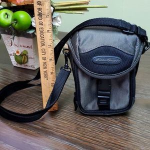 Eddie Bauer crossbody camera bag grey black removable strap has belt loop